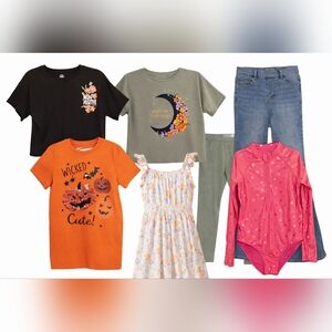 Wonder Nation 7-Piece Girls Bundle- Dress Crop Shirts Jeans Leggings Swimsuit